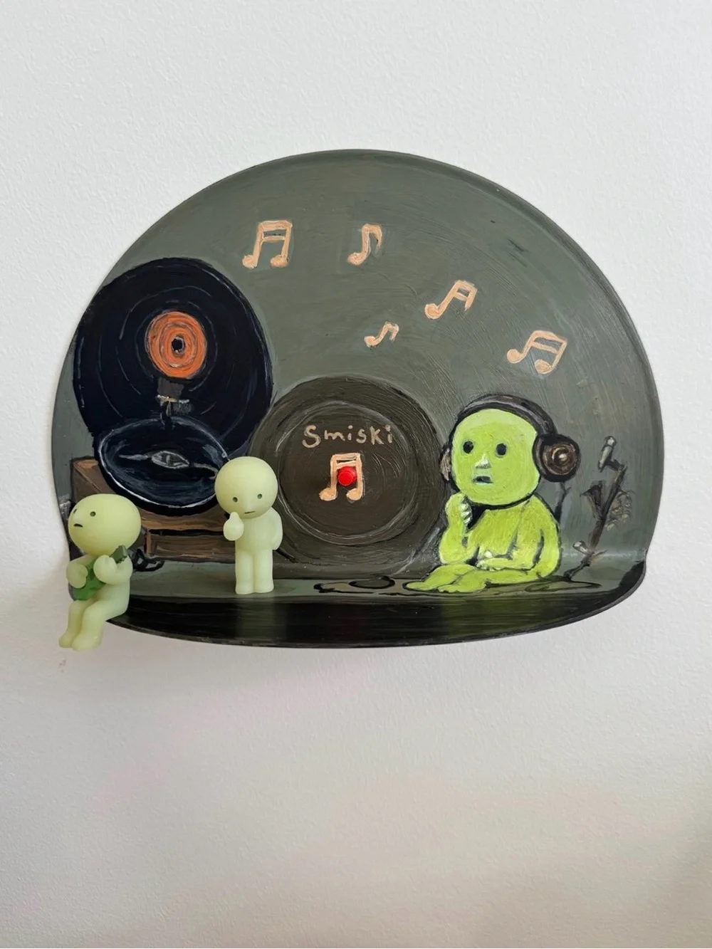 Smiski Inspired Vinyl Record Display Shelf | Hand Painted Wall Decor
